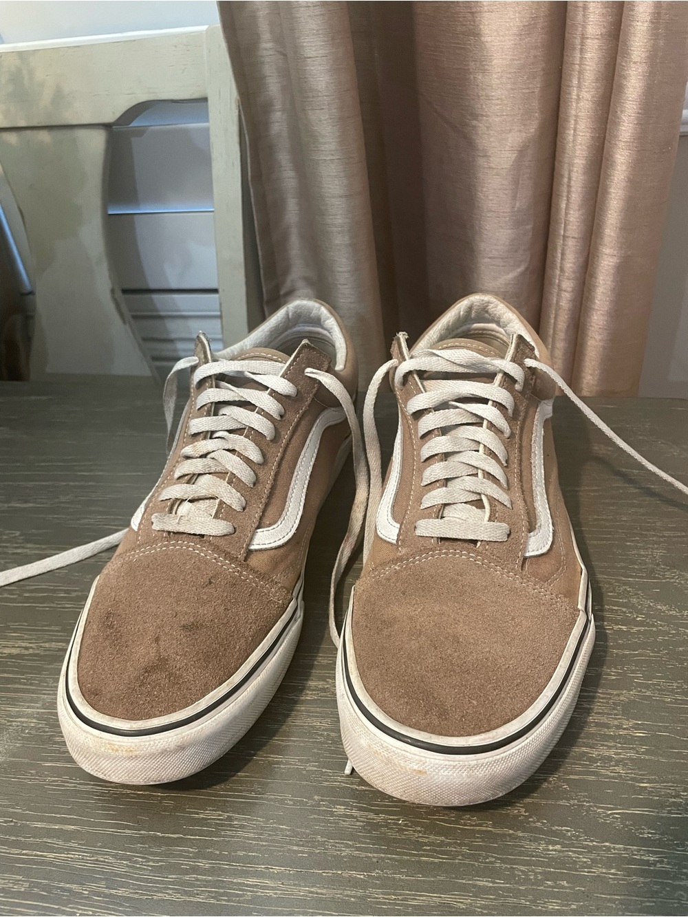 Vans Suede Low-Top Sneakers in Light Brown tan with White Stripe